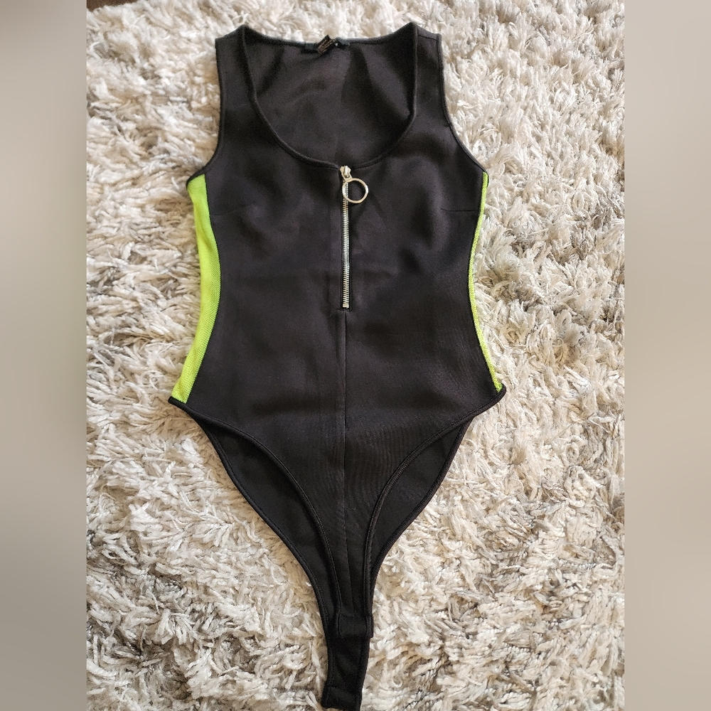 Forever 21 Black & Electric Green Bodysuit Tank top